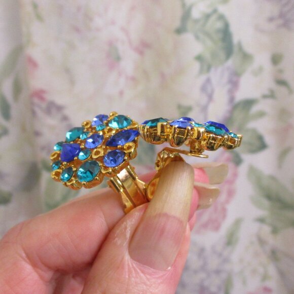 Vintage MJENT Star and Moon Rhinestone Gold Plate Brooch Earrings Designer Set - Picture 10 of 14